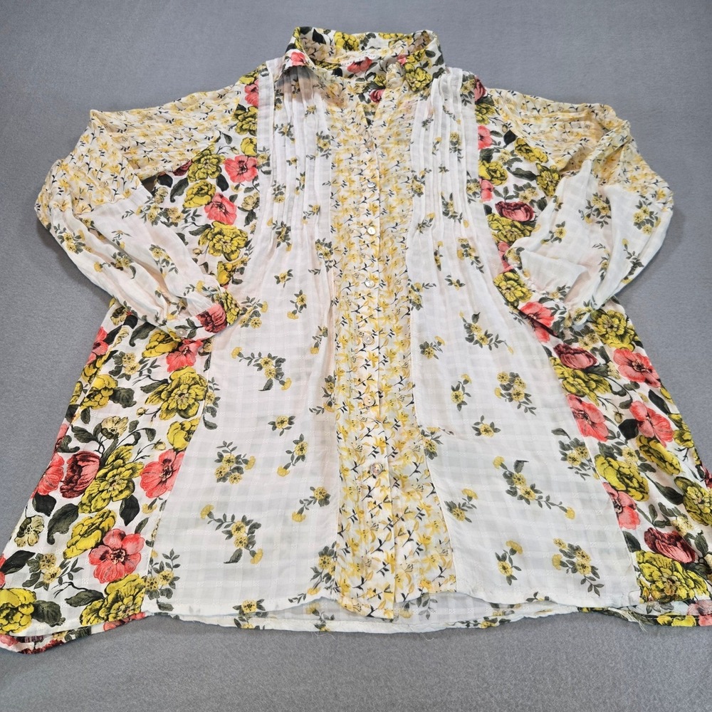 Jane + Delancey Button Down Women Small Whiteโ Floral Pleated Rayon Mixed Print
